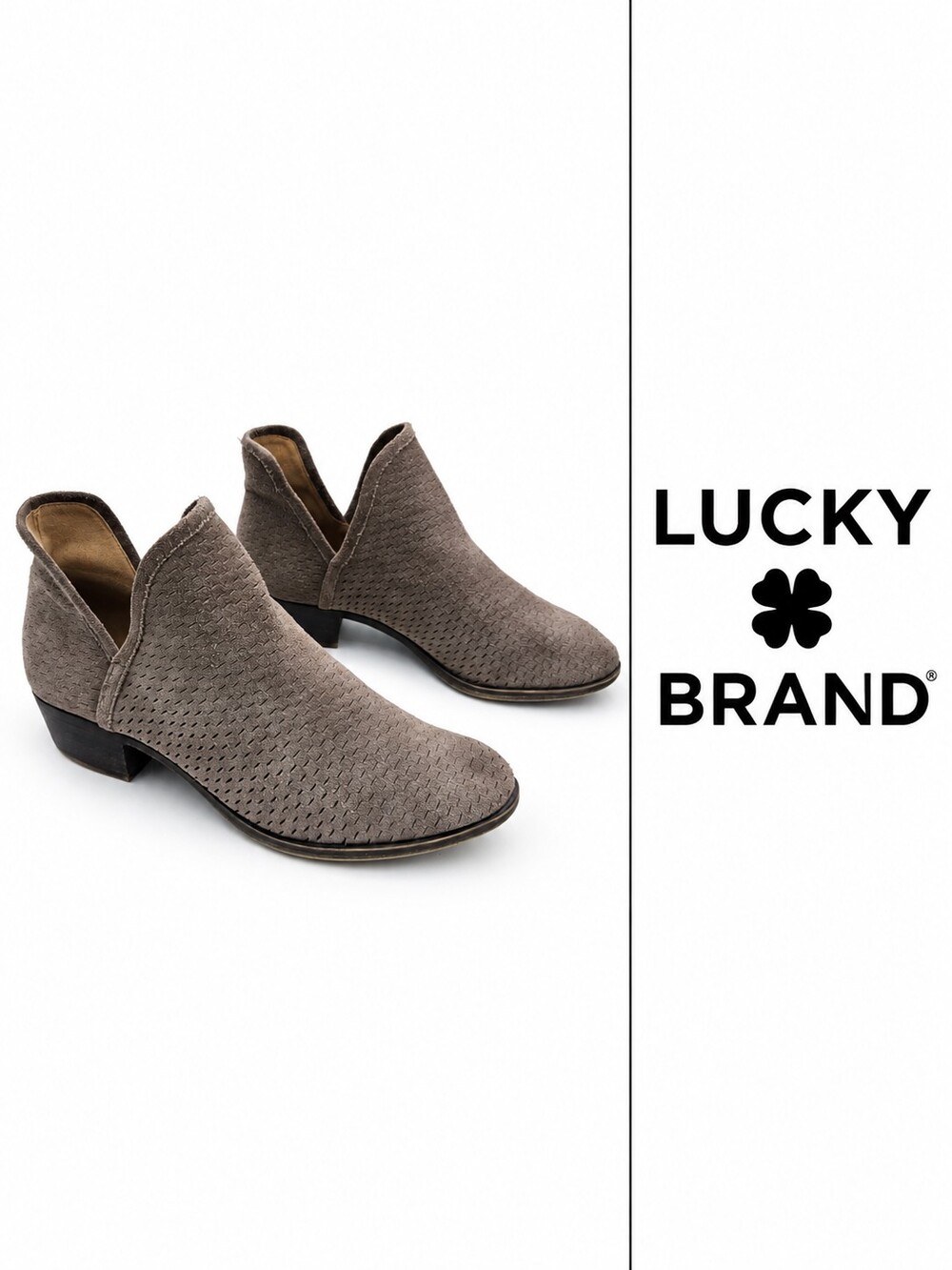 Lucky Brand Fayth Perforated Suede Ankle Booties Taupe Cutout Size 9.5